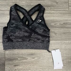 NWT Black and grey Camo Gymshark sports bra size XS